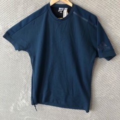 ADIDAS T Shirt Mens M Navy Side Zip Crew Neck Thick Sleeve Logo Sample RARE