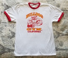 Bulldog Gym Bodybuilding Muscle White / Red / Vintage Gold Ringer T-Shirt
