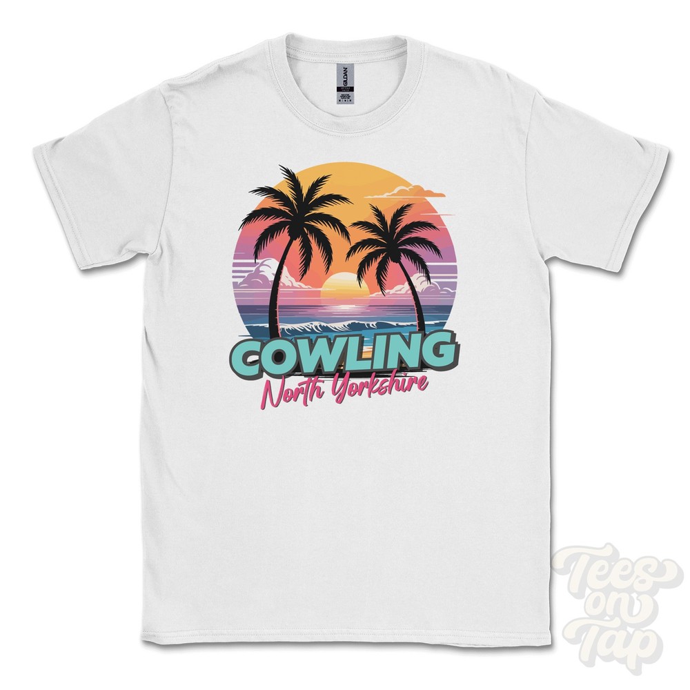 COWLING NORTH YORKSHIRE T-SHIRT – Retro Miami Style Funny UK Summer Parody