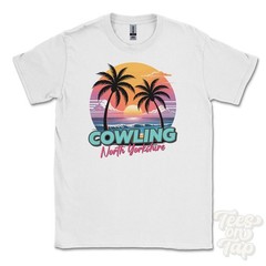COWLING NORTH YORKSHIRE T-SHIRT – Retro Miami Style Funny UK Summer Parody