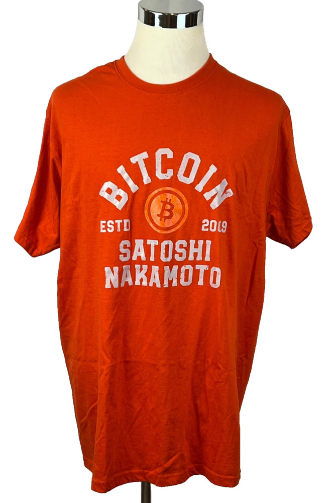 Skyland Tees Men’s Orange Bitcoin Satoshi Nakamoto Est 2009 Crew Neck Shirt 3XL