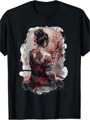Japanese Samurai Geisha Graphic T-Shirt Sakura Anime Style Tee