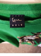 VTG Karl Kani Gold Mens Tattoo Graphic T-Shirt S/S Rare Skull Style Green Sz L