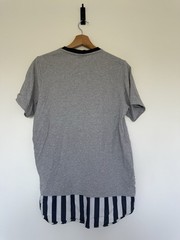 Lacoste L!VE Men’s Layered T Shirt Grey Marl Striped Hem Cotton Size 2 Small S