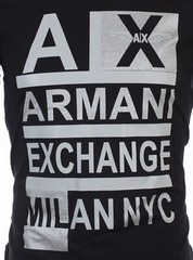 $50 ARMANI EXCHANGE Black STACKED Short Sleeve Slim Fit Designer T-shirt NWT