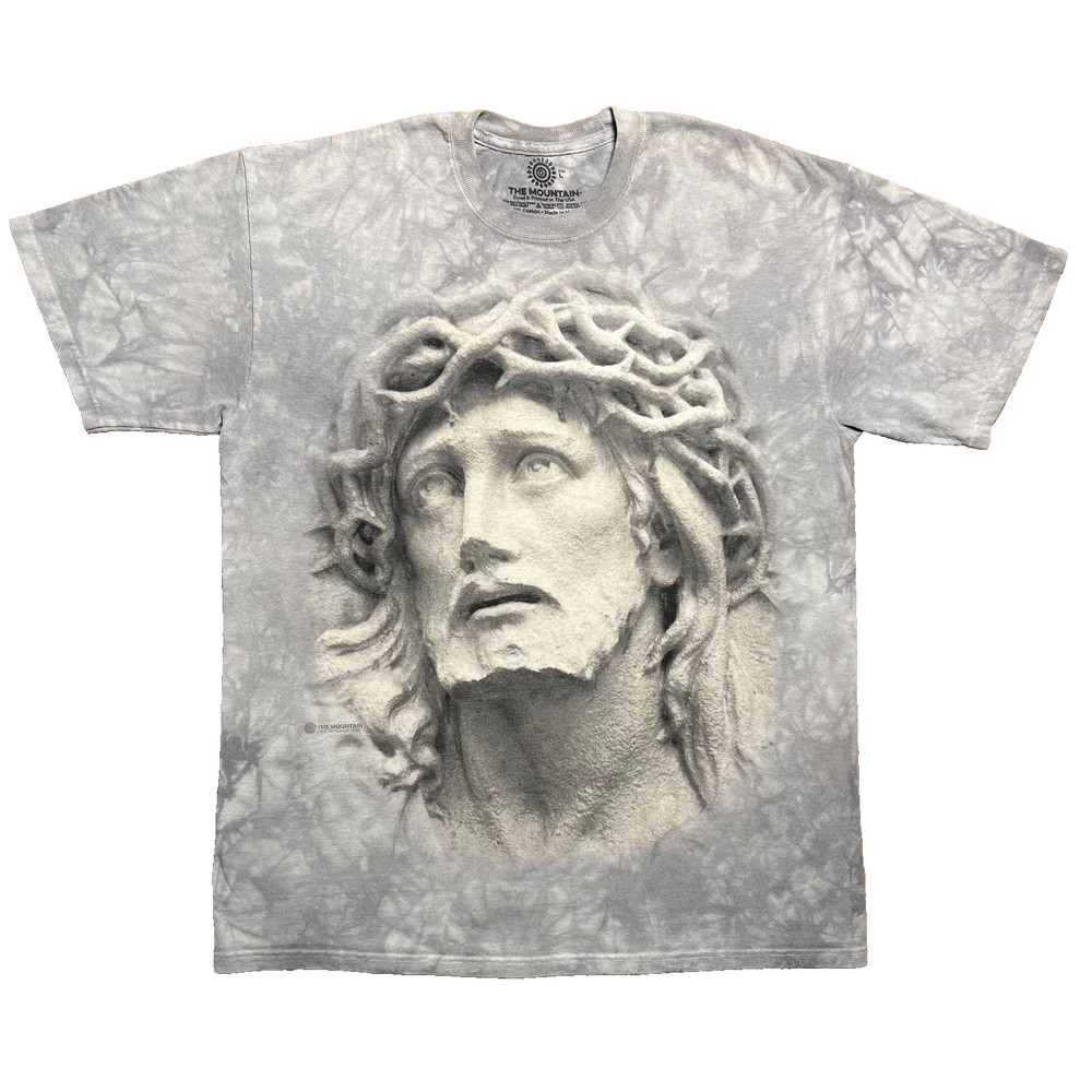 The Mountain Jesus Crown of Thorns T Shirt Mens L Gray Tie Dye Graphic Y2K Tee