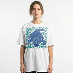 Alligator Gator Reptile Wildlife T-Shirt Tropical Blue Linocut Swamp Animal Tee