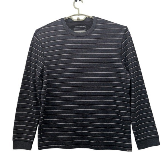 Eddie Bauer Waffle Knit Thermal Shirt Black Large Striped Undershirt Baselayer