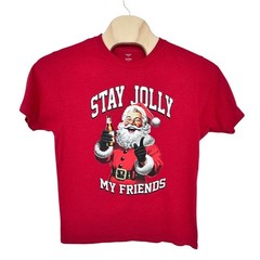 Stay Jolly My Friends Santa Graphic Tee Mens Large Red Christmas Holiday Time