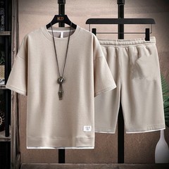 Waffle-Weave T-Shirt Mens Short-Sleeve Viscose Summer Two-Piece Set