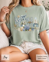 Coastal Mama Shirt, Comfort Colors Lighthouse Hydrangea Tee, Mom Beach Gift