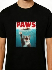 Funny Paws Cat Graphic Print Black T Shirt Humorous Casual Short Sleeve Top