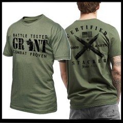 Infantry Grunt Stacking T-Shirt Army USA Flag Combat War Veteran Tee S-2XL