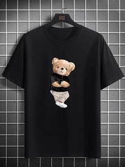 Cute Teddy Bear Graphic T-Shirt Men Funny Cartoon Casual Street Tee