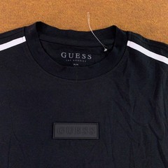 Guess Mens Medium Black Stripe Shoulder Logo Patch Short Sleeve T-Shirt New