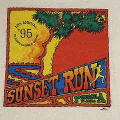 Vtg 90’s Running Shirt XL Fruit of The Loom Best Sunset Run Double Sided Graphic