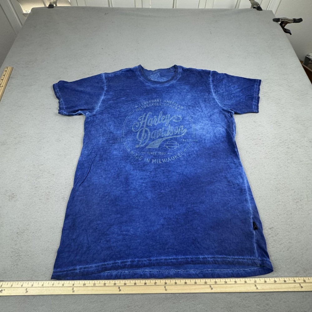 Harley-Davidson Shirt Mens Large Blue Mineral Wash Graphic Motorcycle Crewneck