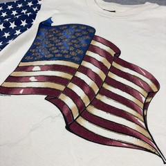 Vintage Diamond Dust Shirt Mens M White USA Flag Graphic Tee Glitter 1996