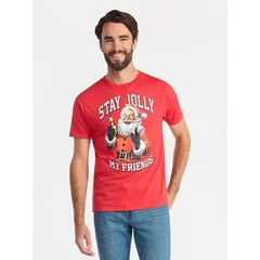 Christmas T Shirt Santa Beer Red Short Sleeve Holiday Time Mens Large Cotton Ble