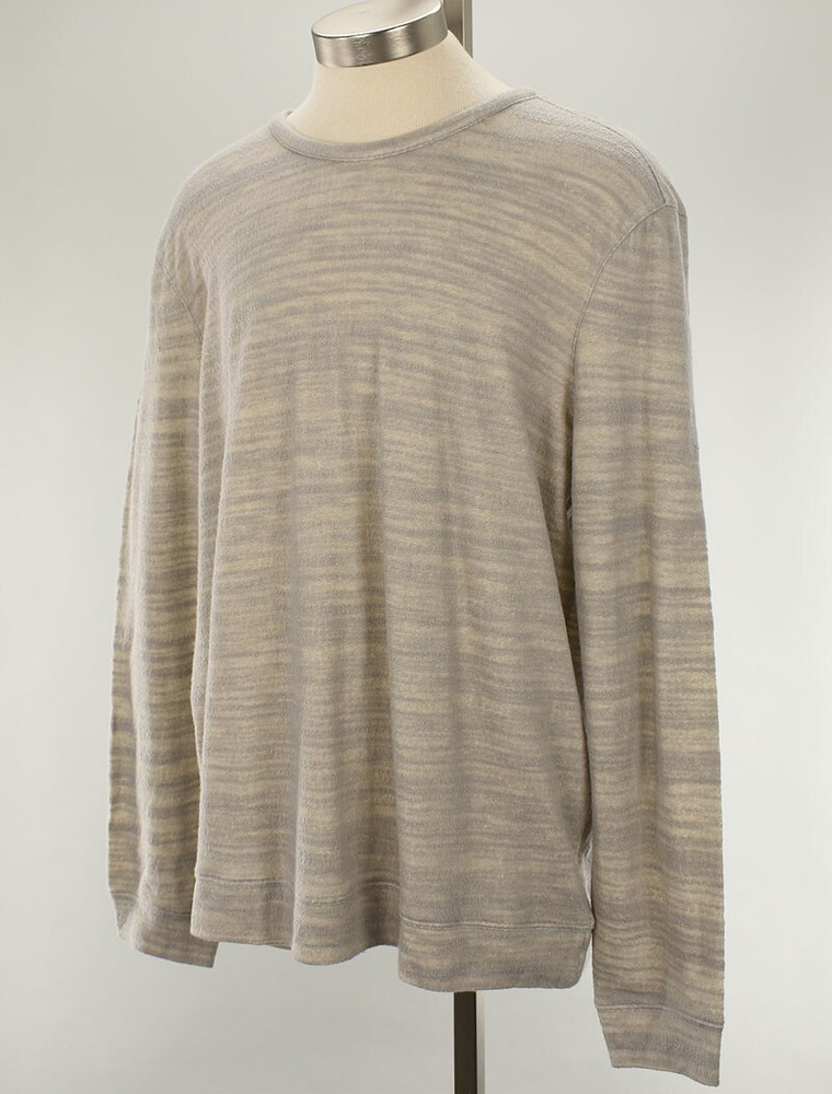 JOHN VARVATOS Light Gray Heather Textured Japanese Fabric Crew Knit Shirt XL NWT