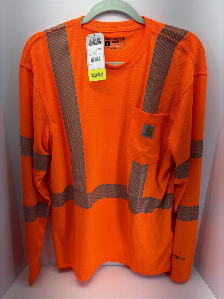 Carhartt Men’s High-Visibility Long-Sleeve Class 3 T-Shirt Bright Orange Med NEW