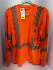 Carhartt Men’s High-Visibility Long-Sleeve Class 3 T-Shirt Bright Orange Med NEW
