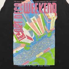 Vintage 1990 Art Deco Weekend Colorful Art Tee Black Tank Top Size Large L 90s