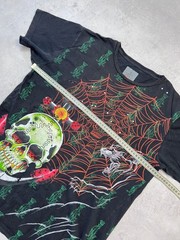 Christian Audigier Skull Spider Web Rhinestone Gothic Graphic T-Shirt Black