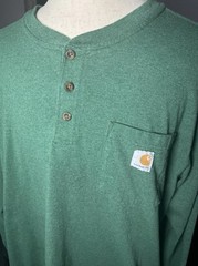 Carhartt Loose Fit Henley Shirt Men’s 2XL Green Long Sleeve Pocket Logo TK0128