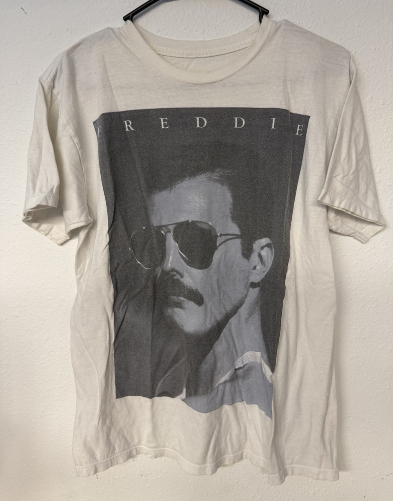 Freddie Mercury Queen Graphic Print White Crew Neck Short Sleeve T-Shirt M