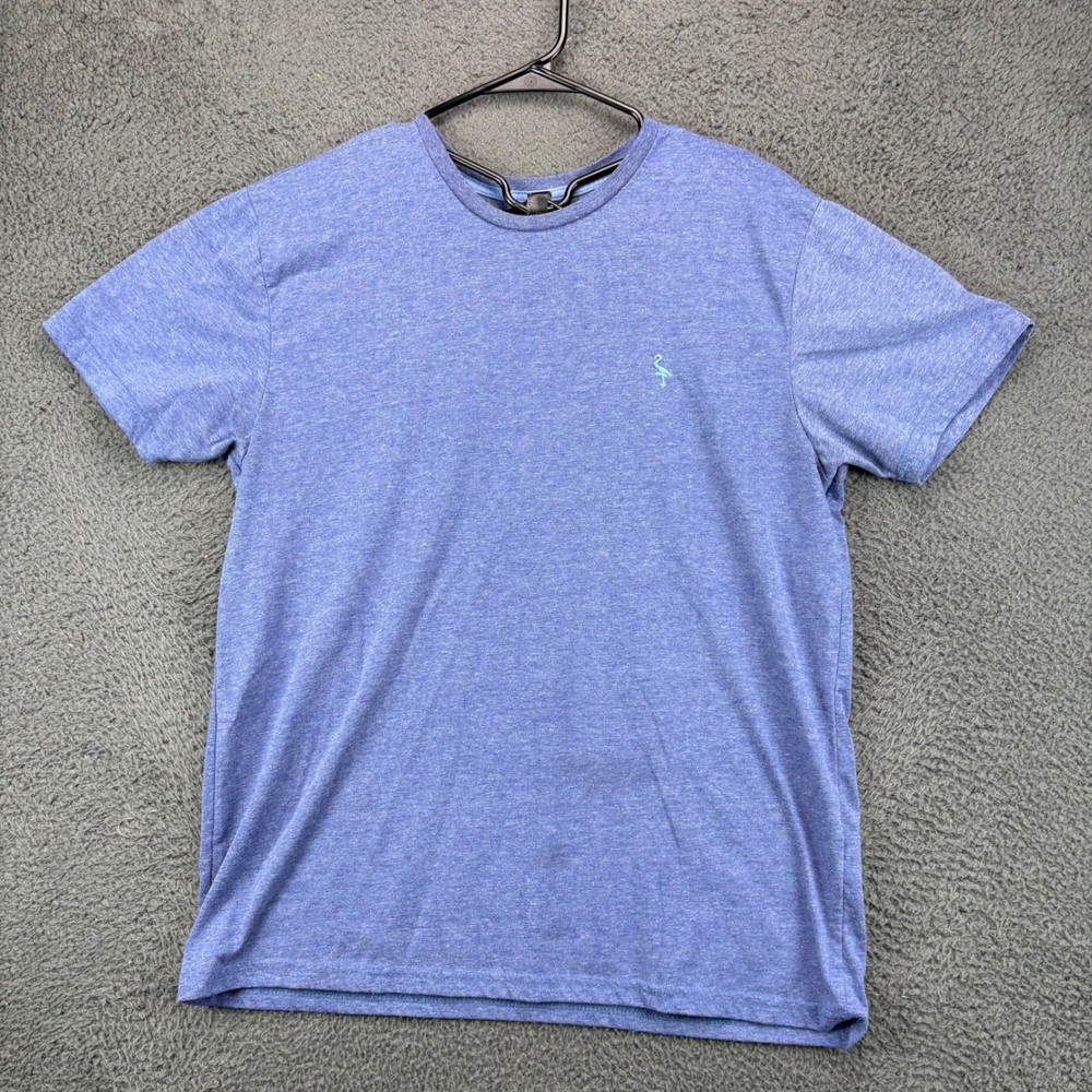 Tailorbyrd Mens Large Blue Heathered Flamingo Embroidered Cotton Blend T-Shirt