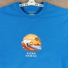 Kona Hawaii Mens TShirt XL Blue Big Island Wave Ocean Palm Trees Tropical Beach