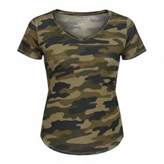 Lucky Brand Women’s XL Brown Camo V-Neck T-Shirt Lightweight Stretch Hi-Low Hem