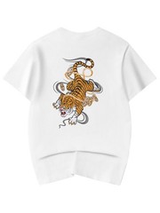 Niepce Japanese Streetwear Embroidery T-shirt Rich Tiger Graphic Tee for Men