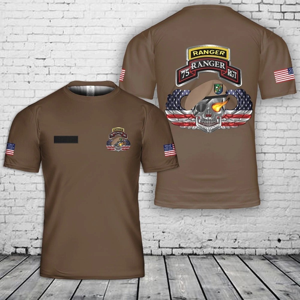 Custom Name US Army 75th Ranger Regiment Rangers Beret 3D shirt full size S-5XL