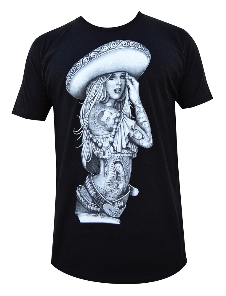 NEW Black Market Art Men’s Black Sexy Woman Zapata T-Shirt Artist: Mouse Lopez