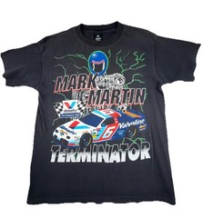 Vintage Black Single Stitch MARK MARTIN TERMINATOR T-Shirt Size L NASCAR USA🔥