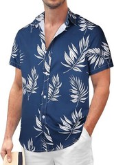 Mens Button Down Hawaiian Floral Shirt Casual Beach Vacation Tropical Top