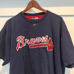 Nike Atlanta Braves T-Shirt Mens Large Navy Blue Embroidered Logo MLB Vintage