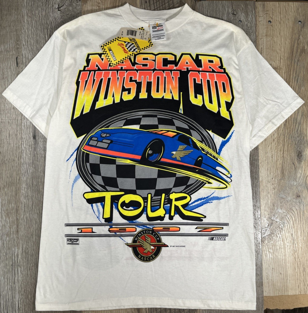 VTG NASCAR Winston Cup Tour 1997 T-Shirt Adult L Checkered Flag Racing Deadstock