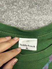 Teddy Fresh Short Sleeve Shirt Green Bear Mens XL Inferno Print Graphic Flames