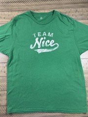 Holiday Time Team Nice Santa Graphic Print Green T-Shirt XL Crew Neck SS
