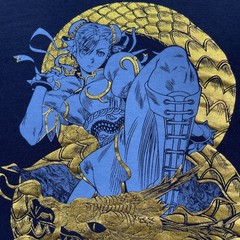 Street-Figher Chun-Li Foil Dragon Shirt Large 22×28 Blue Capcom X UDON