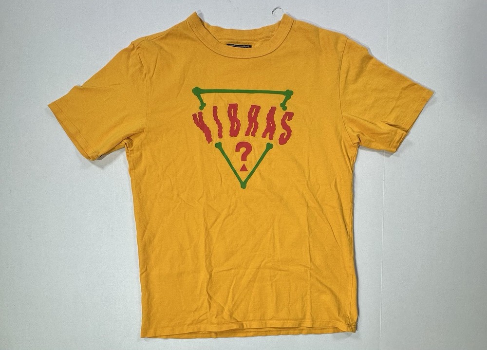 GUESS x J Balvin Vibras T-Shirt Small Yellow Triangle Logo Made in Peru