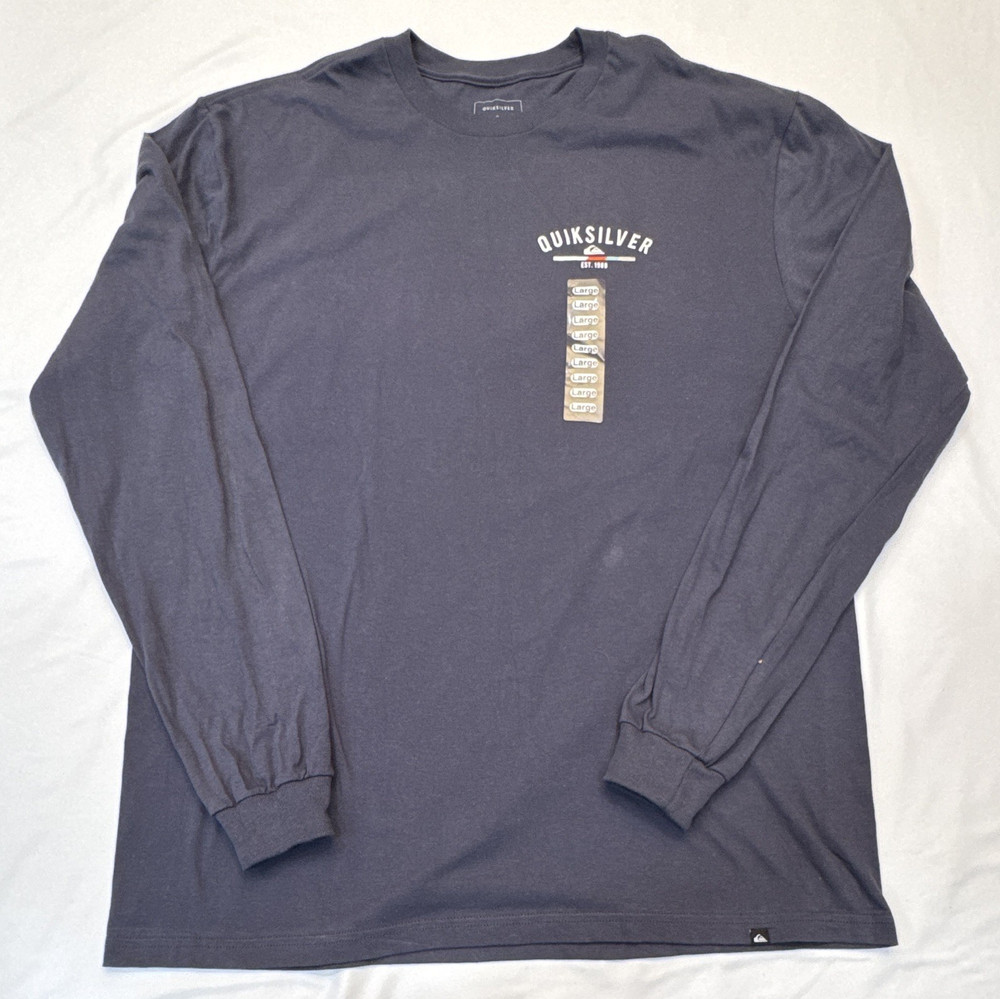 Quiksilver Men’s Size L Blue Long Sleeve Graphic Logo T-Shirt Cotton