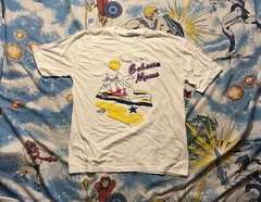 Vintage Bahama Mama Beach Cat White Tee L 80s 90s Puffy Print Good Shape Tourist
