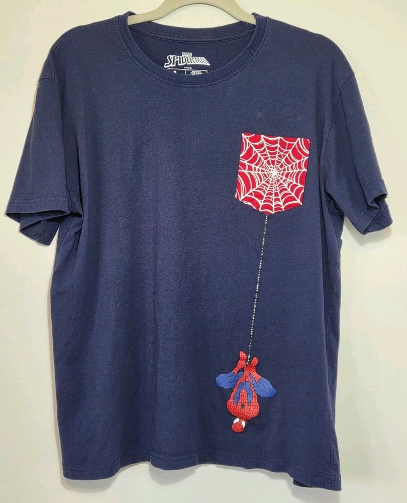 Spider-Man Pocket T Shirt Men’s Large Blue Loot Crate Lootwear Marvel Comic
