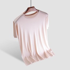 Men’s 100% Silk T-shirt Knitted Crew Neck Short Sleeves Summer Casual Tops Soft