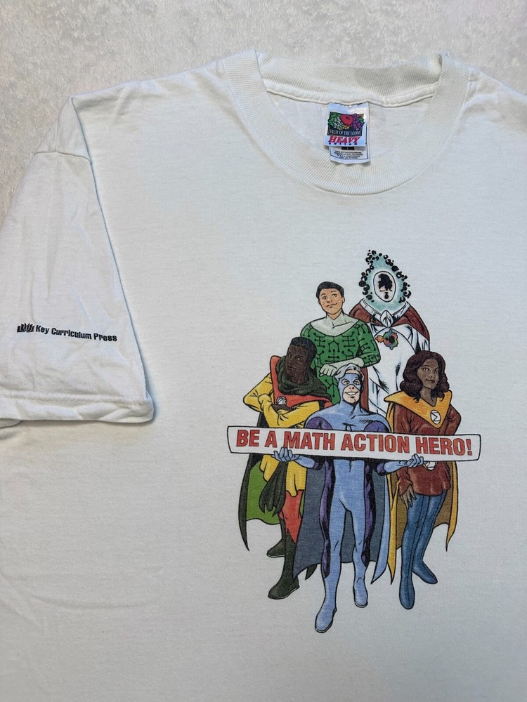 Vintage 1990s Math Action Hero Key Curriculum Press Book Promo Comic T-Shirt, L