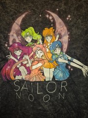 Sailor Moon Black Acid Wash Sailor Moon Characters Tee Shirt Size XL